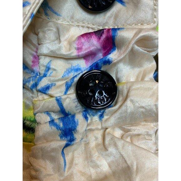 GANNI Floral Ruched Crinkled Cream Satin Long Sleeve Shirt, Size 44 | 14 - Picture 6 of 12